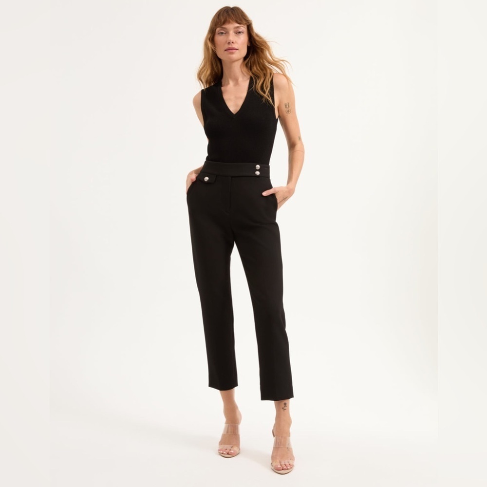 Veronica Beard Renzo Slim-Leg Pant in Black/Silver - Size 12
